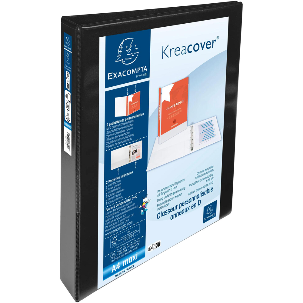 Exacompta Kreacover Black PP 4D Ring Binder with 2 Pockets 30mm 10 Pack