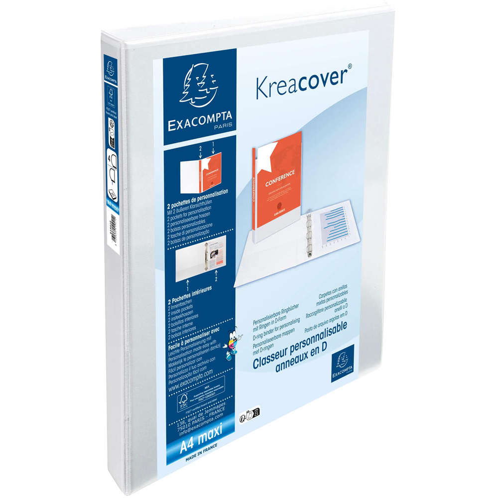 Exacompta Kreacover White PP 4D Ring Binder with 2 Pockets 20mm 10 Pack