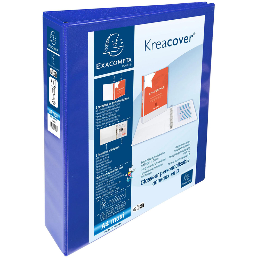 Exacompta Kreacover Blue PP 4D Ring Binder with 2 Pockets 40mm 10 Pack