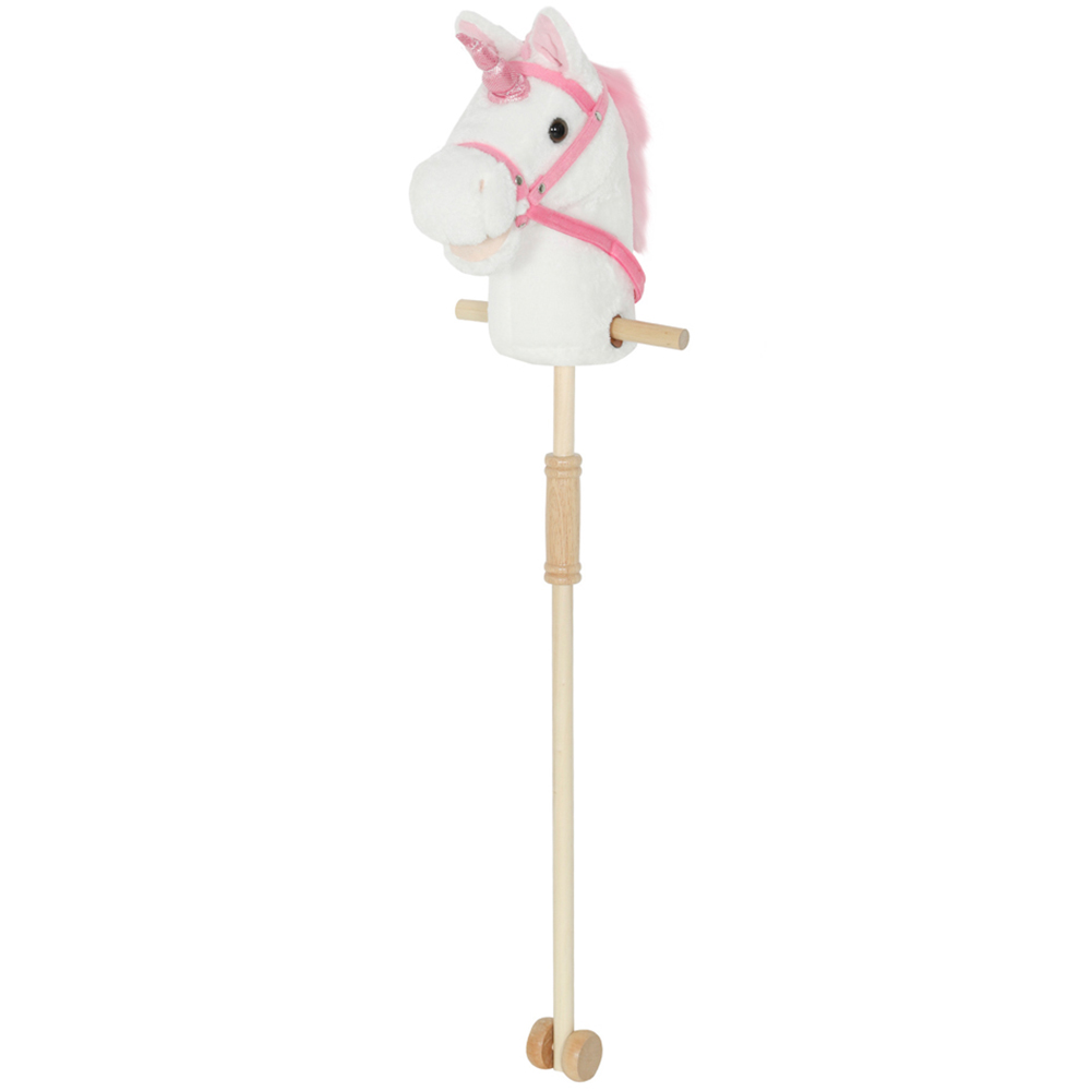 Tommy Toys AIYAPLAY White Ride On Wooden Stick Horse Toy with Wheels Pony Sound Effects