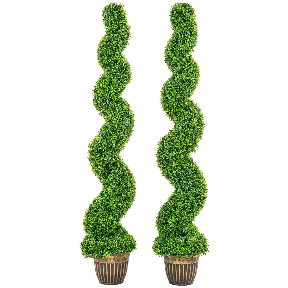 HOMCOM Artificial Potted Topiary Spiral Boxwood Tree Set of 2