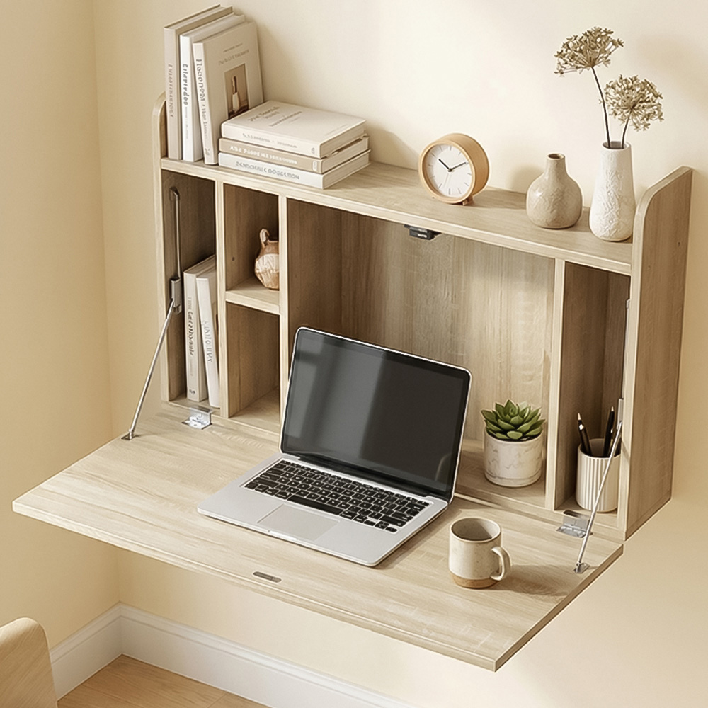 Portland Oak Wall Mounted Table with Hidden Storage - Small