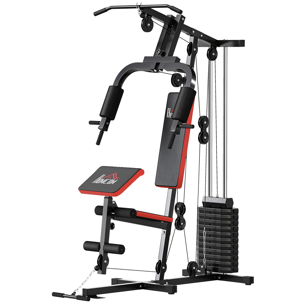 HOMCOM Multi Home Gym Machine - 65kg Weight Stack - Black