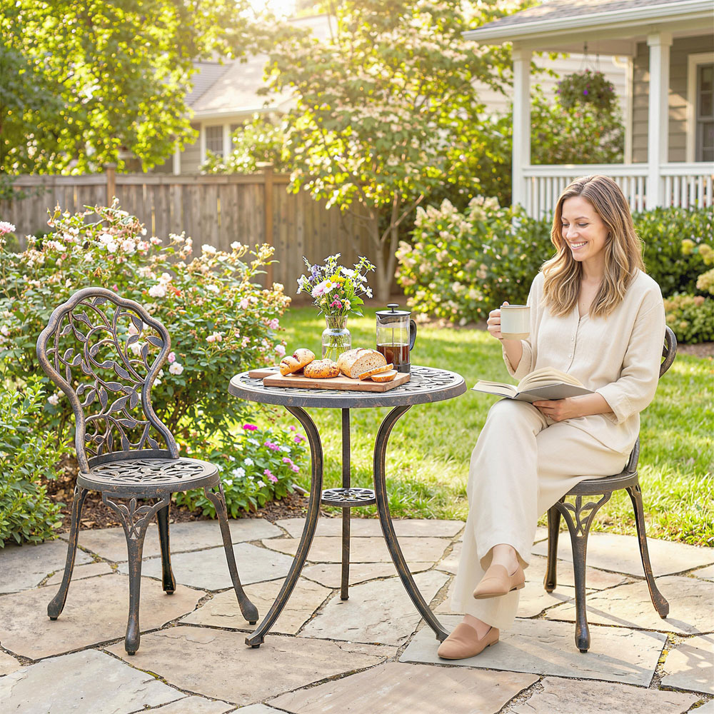 Outsunny 2 Seater Brown Aluminium Garden Bistro Set