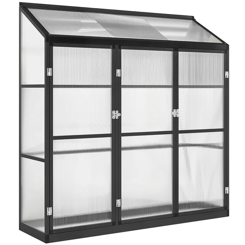 Outsunny Aluminium Polycarbonate Walk-In Greenhouse - 5.7 x 1.6ft - Black
