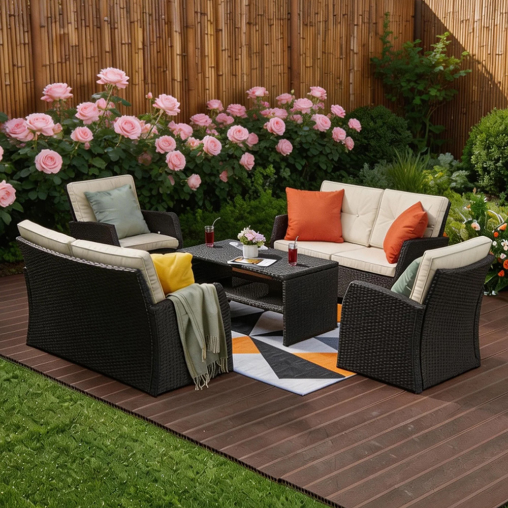 Furniture One 6 Seater Brown Rattan Garden Furniture Set