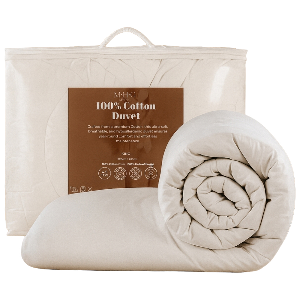 MHG Living King Size White Spring Summer Cotton Duvet 4.5 Tog