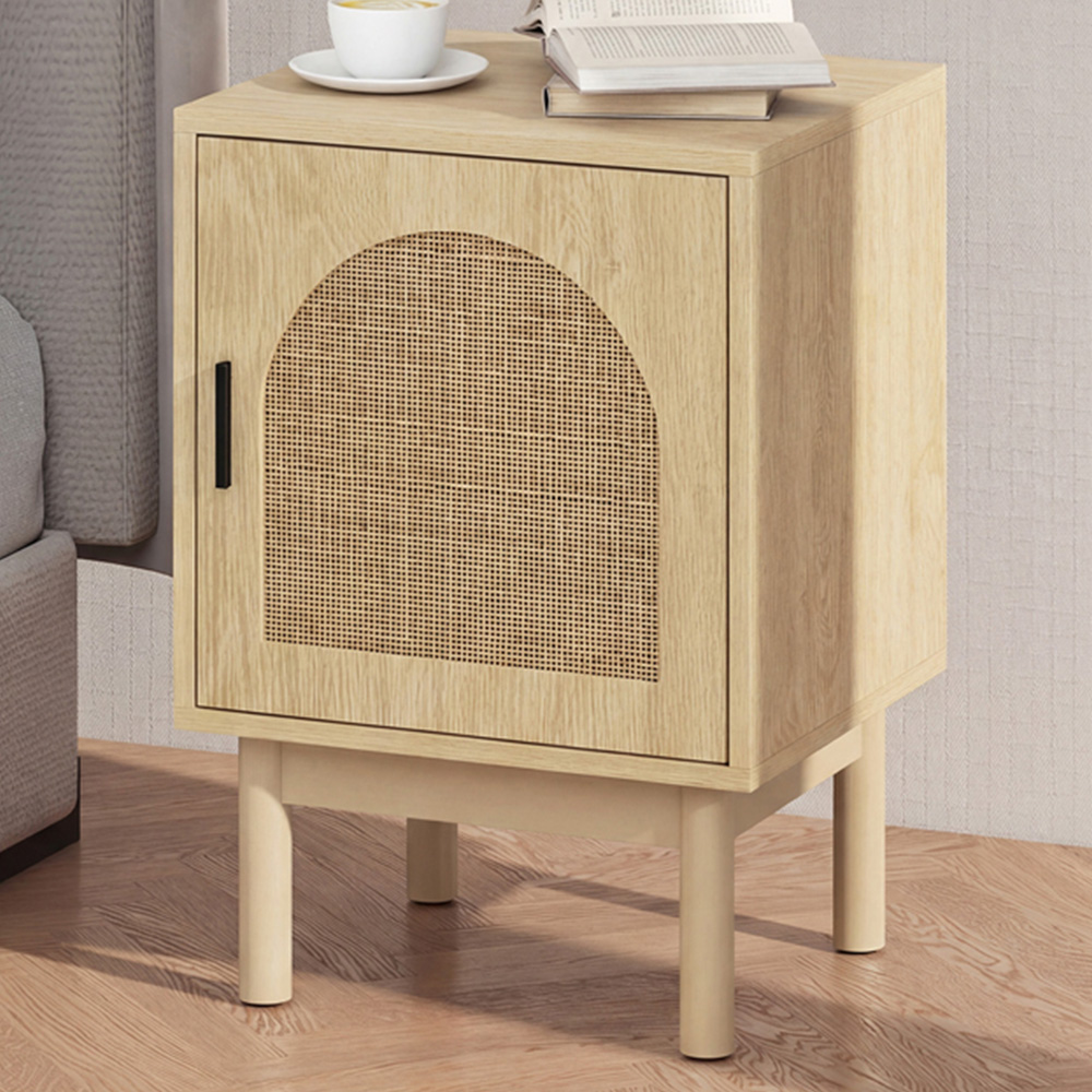HOMCOM Boho Single Door Natural Rattan Bedside Table