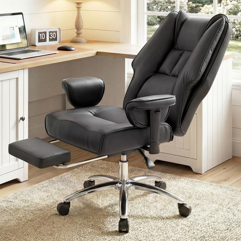 HOMCOM Black Executive Office Reclining Chair with Footrest