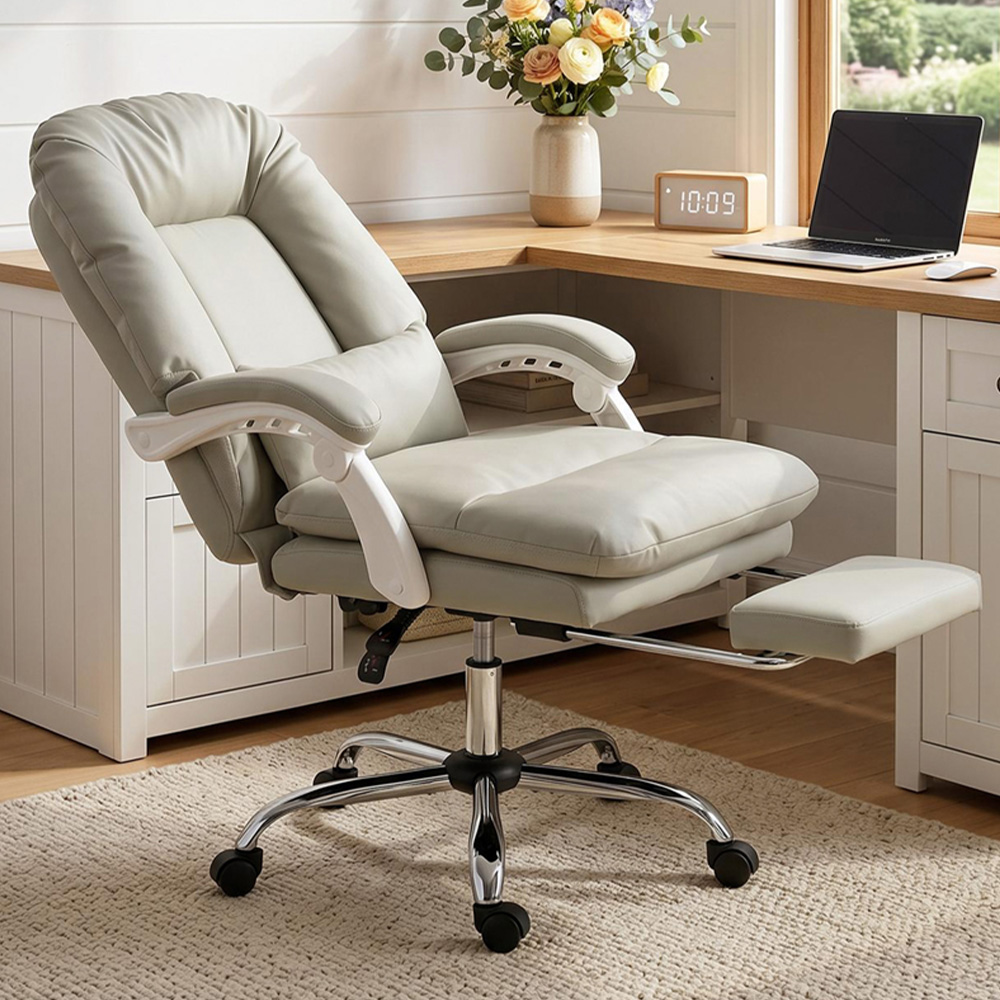 HOMCOM Khaki Reclining Office Chair with Lumbar Support