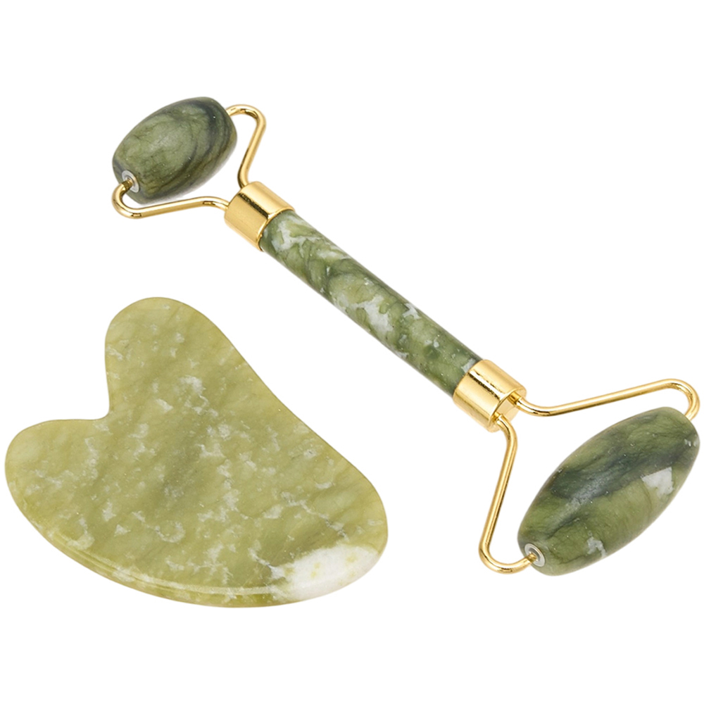 Living and Home Light Green Facial Massage Gua Sha and Jade Roller Set