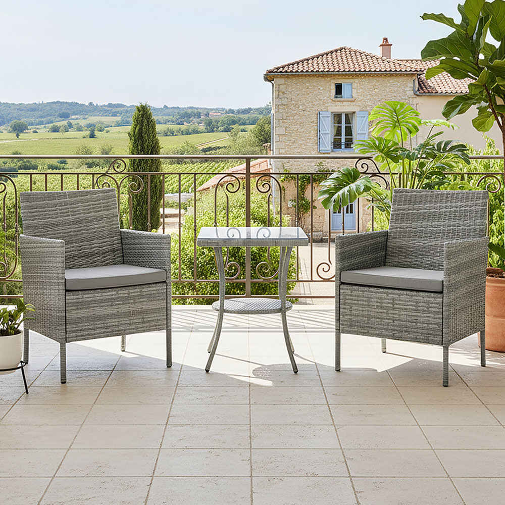 Living and Home 2 Seater PE Rattan Grey Garden Bistro Set