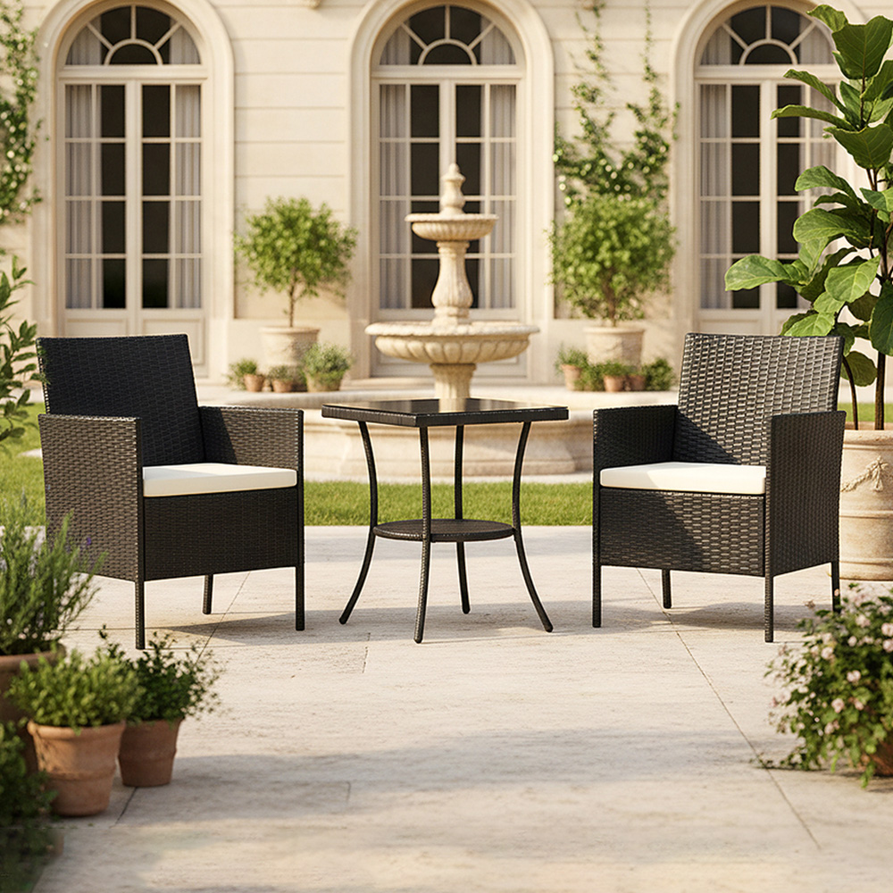 Living and Home 2 Seater PE Rattan Black Garden Bistro Set