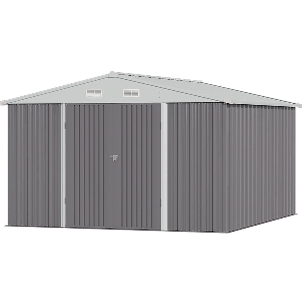 Living and Home 10 x 12ft Grey and White Metal Apex Garden Storage Shed