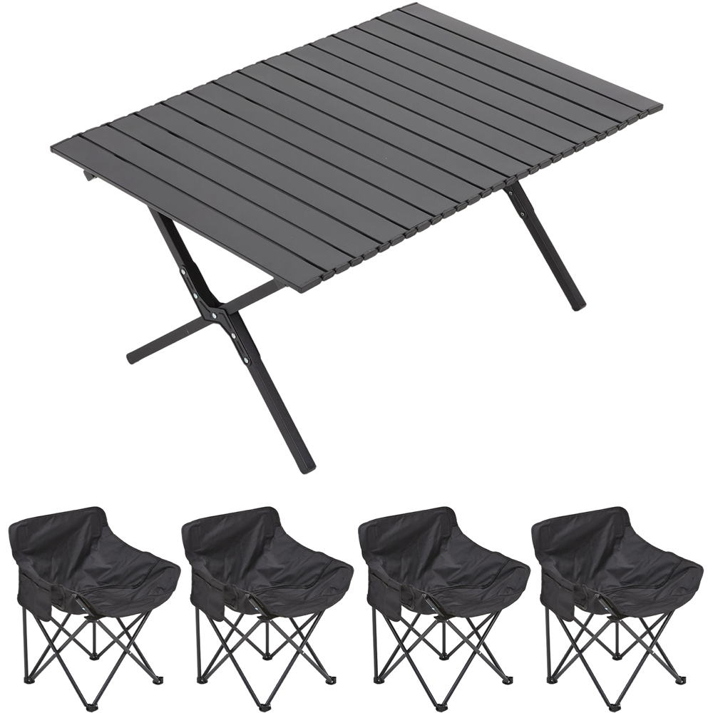 Living and Home 4 Seater 90cm Black Foldable Camping Table and Chair Set
