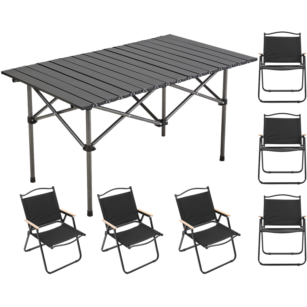 Living and Home 6 Seater 120cm Black Foldable Camping Table and Chair Set