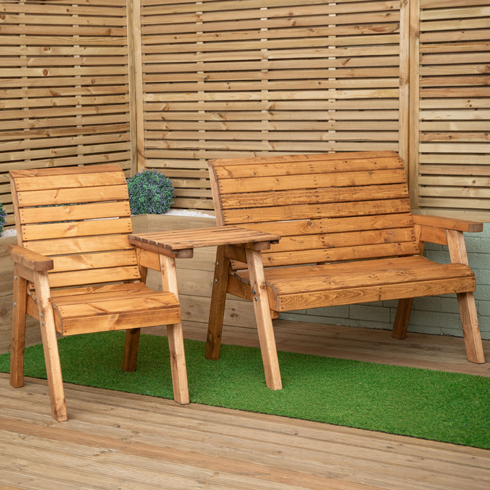Samuel Alexander 3 Seater Chunky Rustic Wooden Furniture Set with Straight Tray