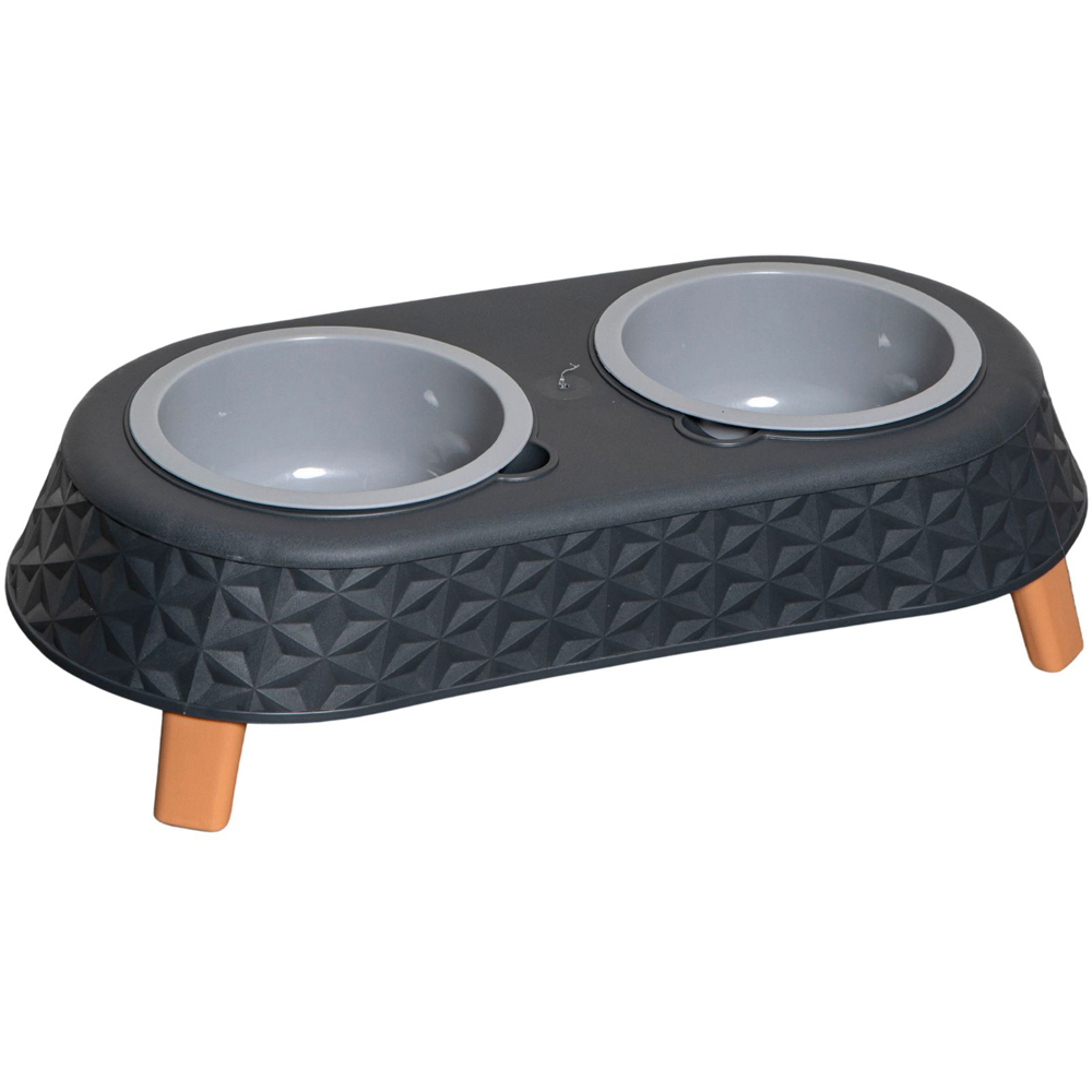 Samuel Alexander Grey Plastic Raised Double Pet Bowl Feeding Station with Stand 16 x 9cm