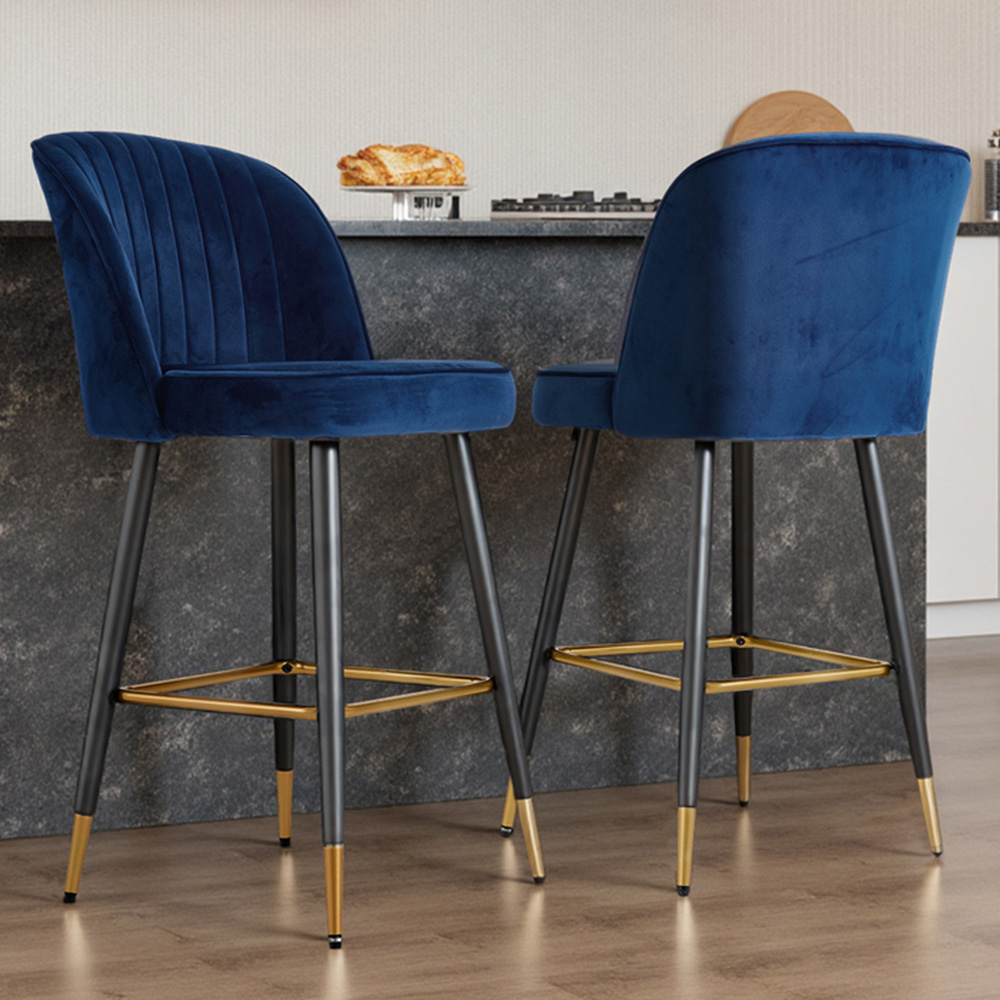 Living and Home Royal Blue Upholstered Bar Stool Set of 2