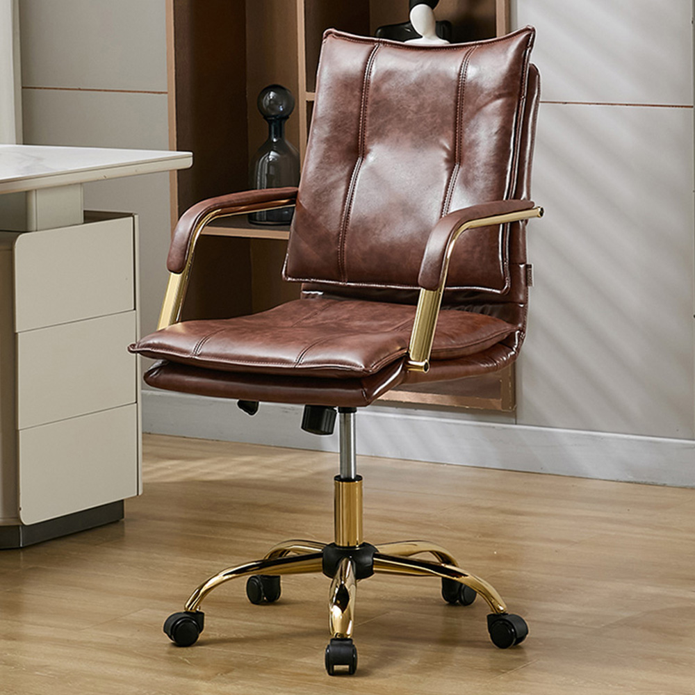 Living and Home Brown PU Leather Height Adjustable Vintage Swivel Office Chair