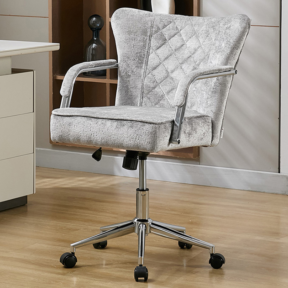Living and Home Grey Chenille Diamond-Quilted Height Adjustable Swivel Office Chair