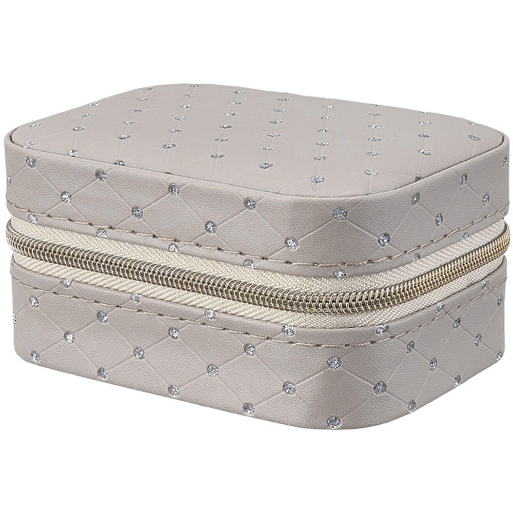 Living and Home Grey PU Leather Rhinestone Detailing Travel Jewellery Box