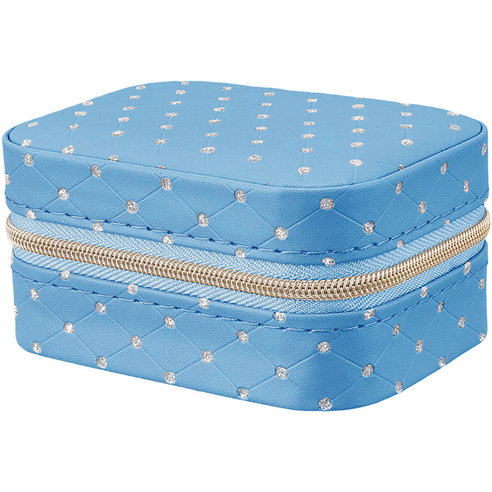 Living and Home Blue PU Leather Rhinestone Detailing Travel Jewellery Box