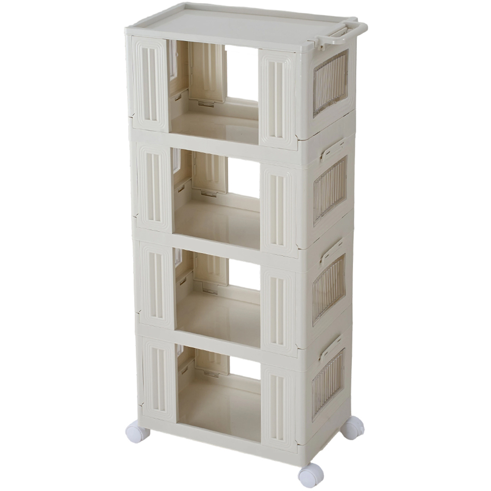 Living and Home 4 Tier White Foldable Storage Cart with Wheels
