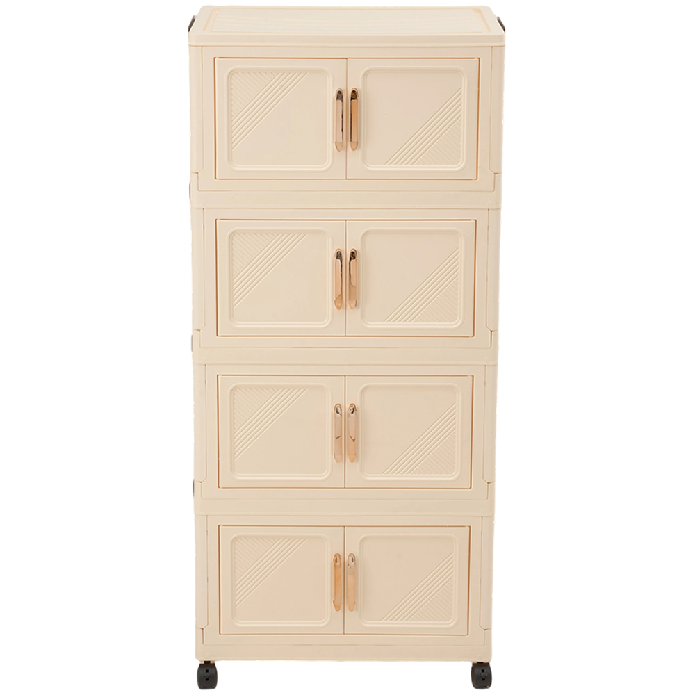 Living and Home 4-Tier Cream Foldable Storage Cabinet with Castors