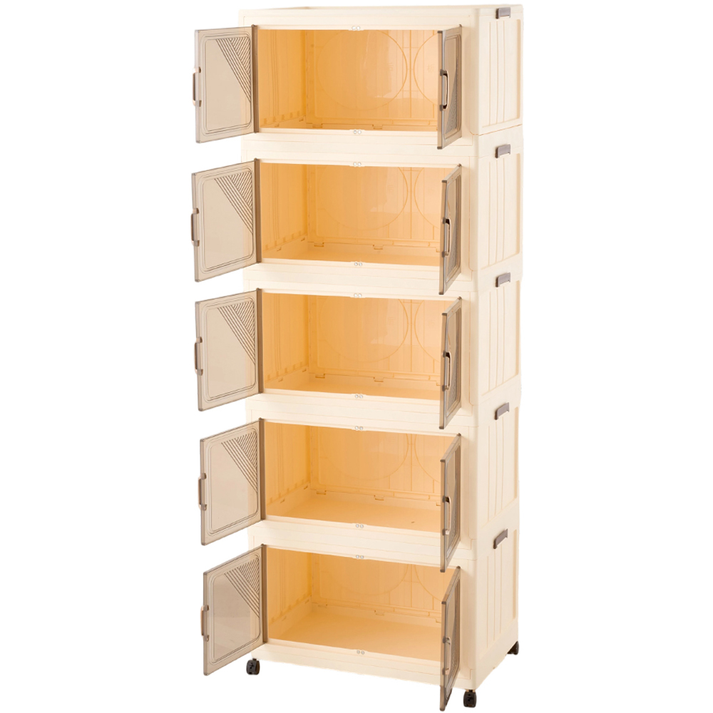 Living and Home 5-Tier Cream and Amber Transparent Foldable Storage Cabinet with Castors