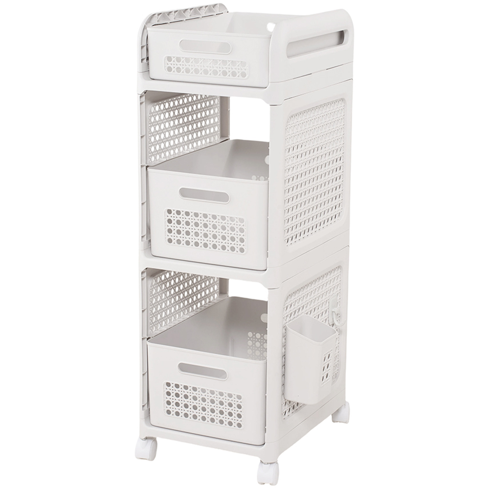 Living and Home 3-Tier White Storage Cart with Pull-Out Baskets