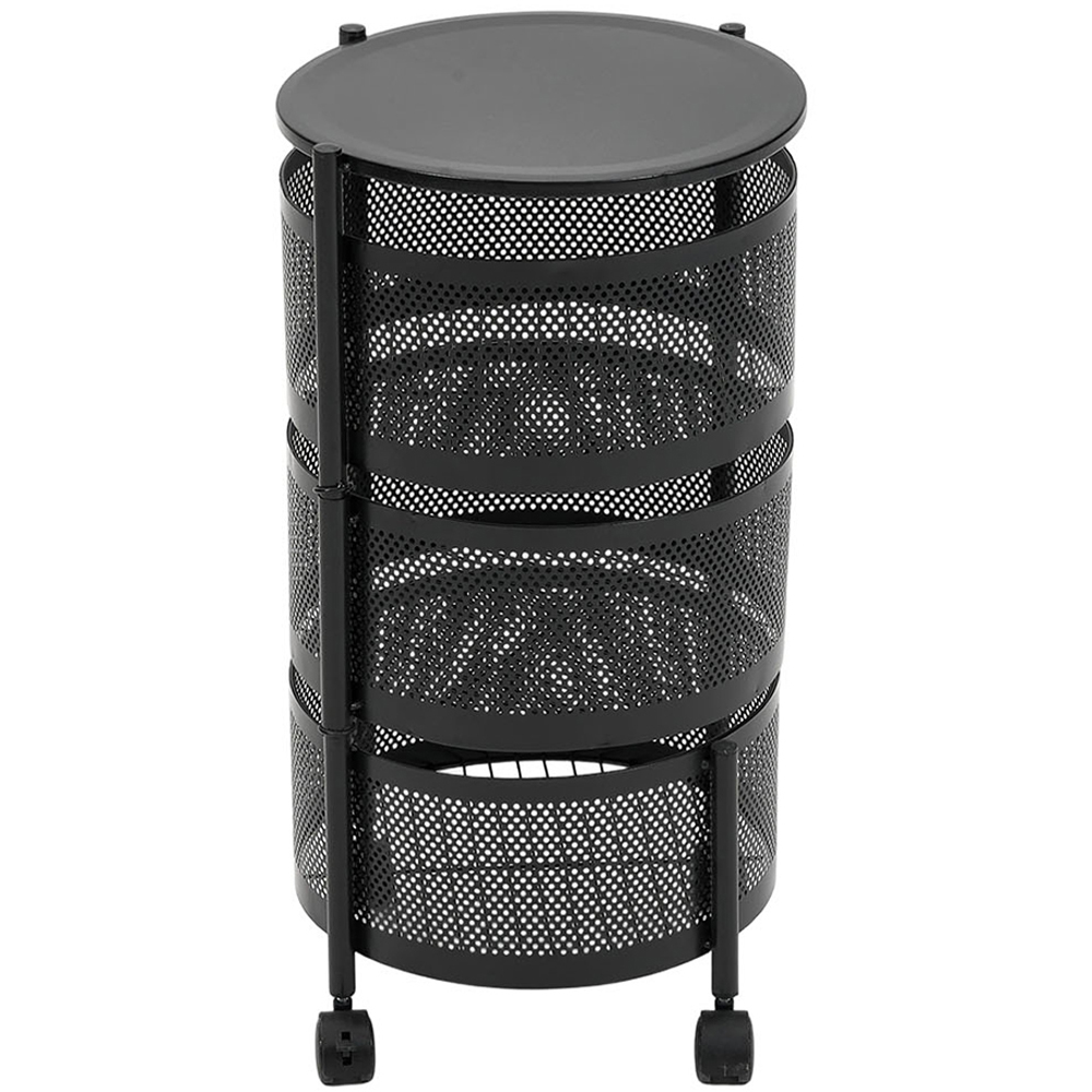 Living and Home 3-Tier Black Kitchen Storage Trolley with Rotating Basket