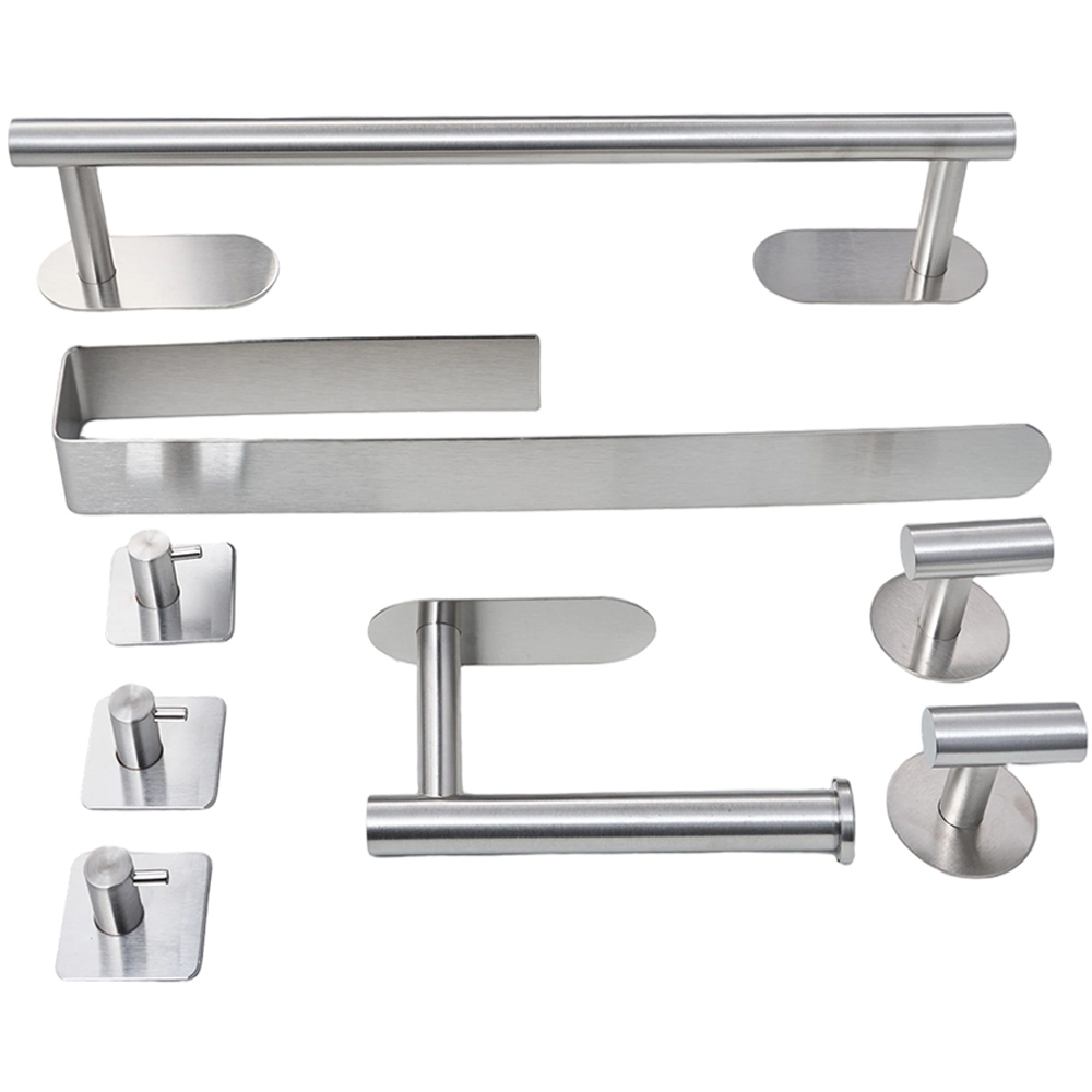 Living and Home 8-Piece Silver Wall-Mounted Stainless Steel Bathroom Hardware Set