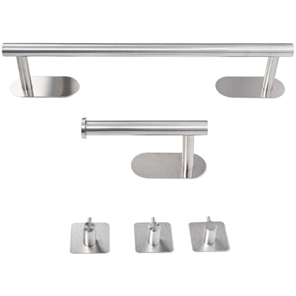 Living and Home 5-Piece Silver Wall-Mounted Stainless Steel Bathroom Hardware Set with 3 Hooks
