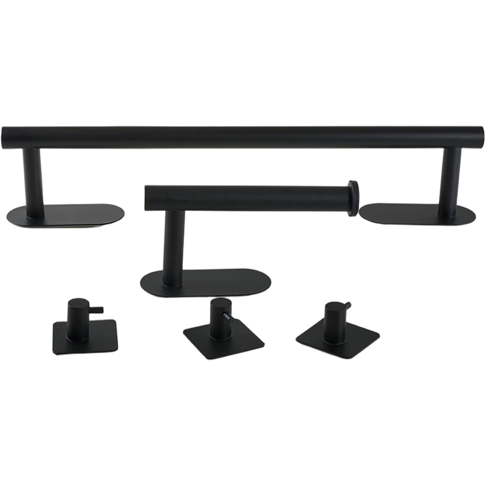 Living and Home 5-Piece Black Wall-Mounted Stainless Steel Bathroom Hardware Set with 3 Hooks