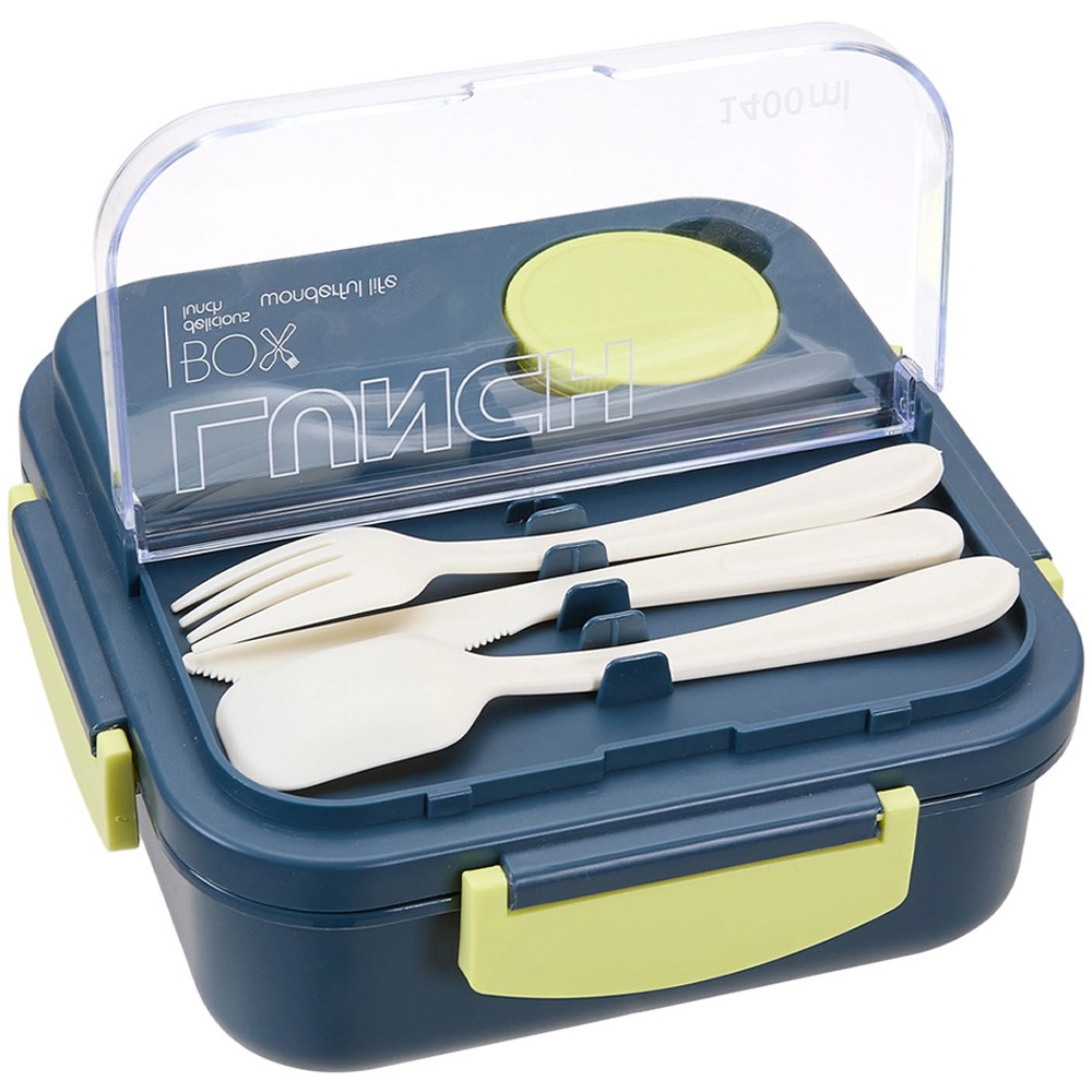 Living and Home 1.4L Blue Lunch Box with Cutlery Set