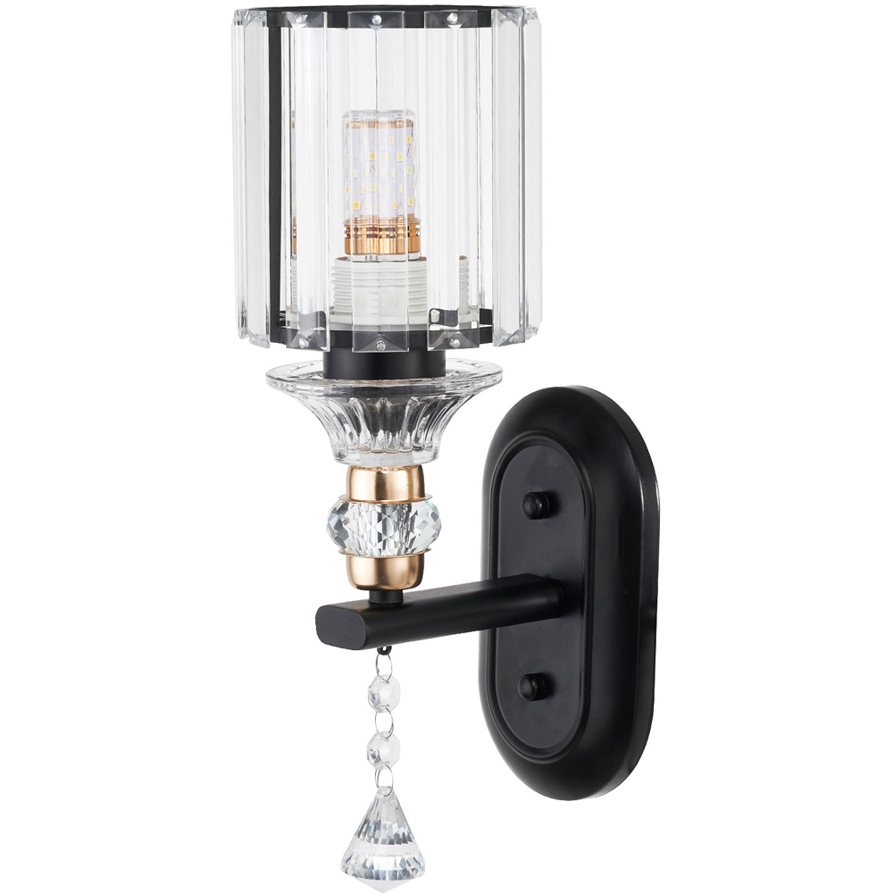 Living and Home Elegant Black Metal and Crystal E27 Wall Light