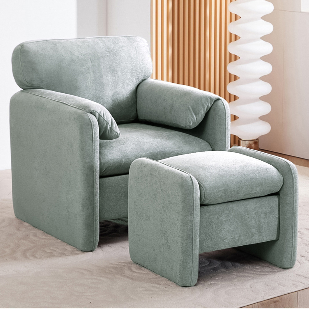 Living and Home Grey Chenille Upholstered Armchair with Footstool