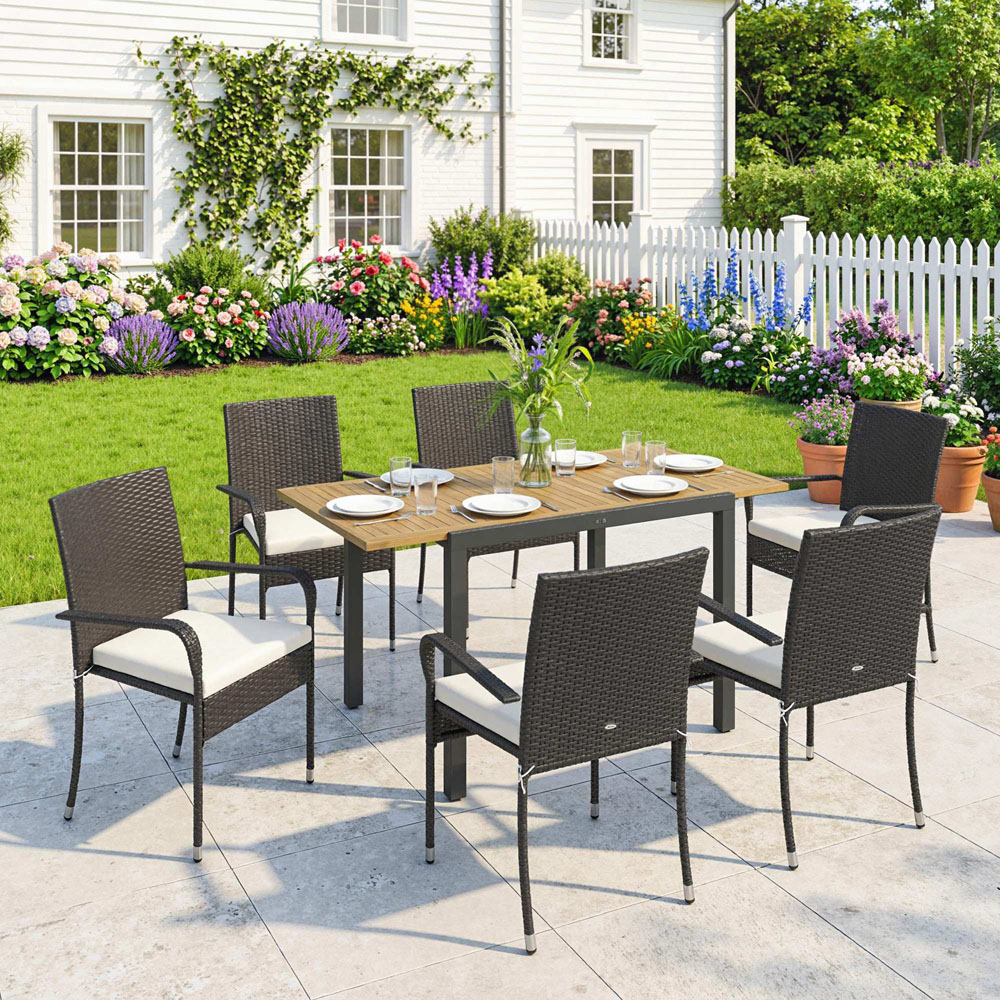 Outsunny 6 Seater Rattan Garden Furniture Set Cream