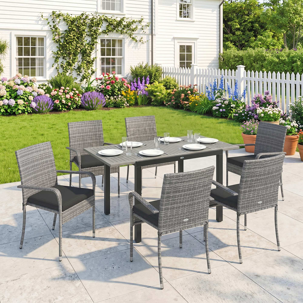 Outsunny 6 Seater Rattan Garden Furniture Set Light Grey