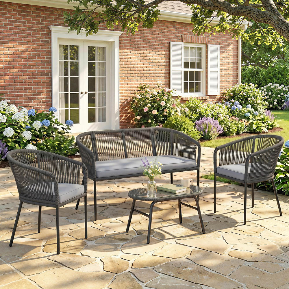 Outsunny 3 Seater Rope Woven Garden Furniture Set Dark Grey