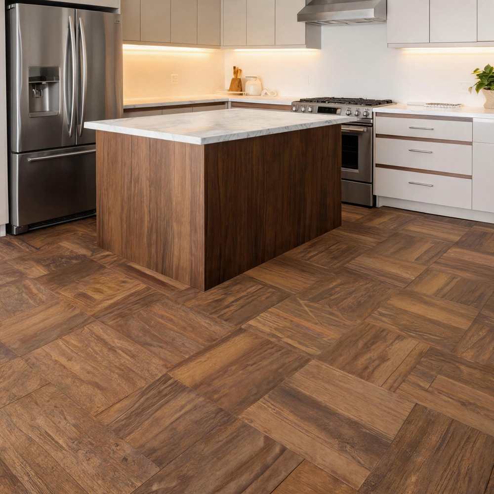 Living and Home Parquet Brown Self-Adhesive PVC Flooring Tile 10 Pack