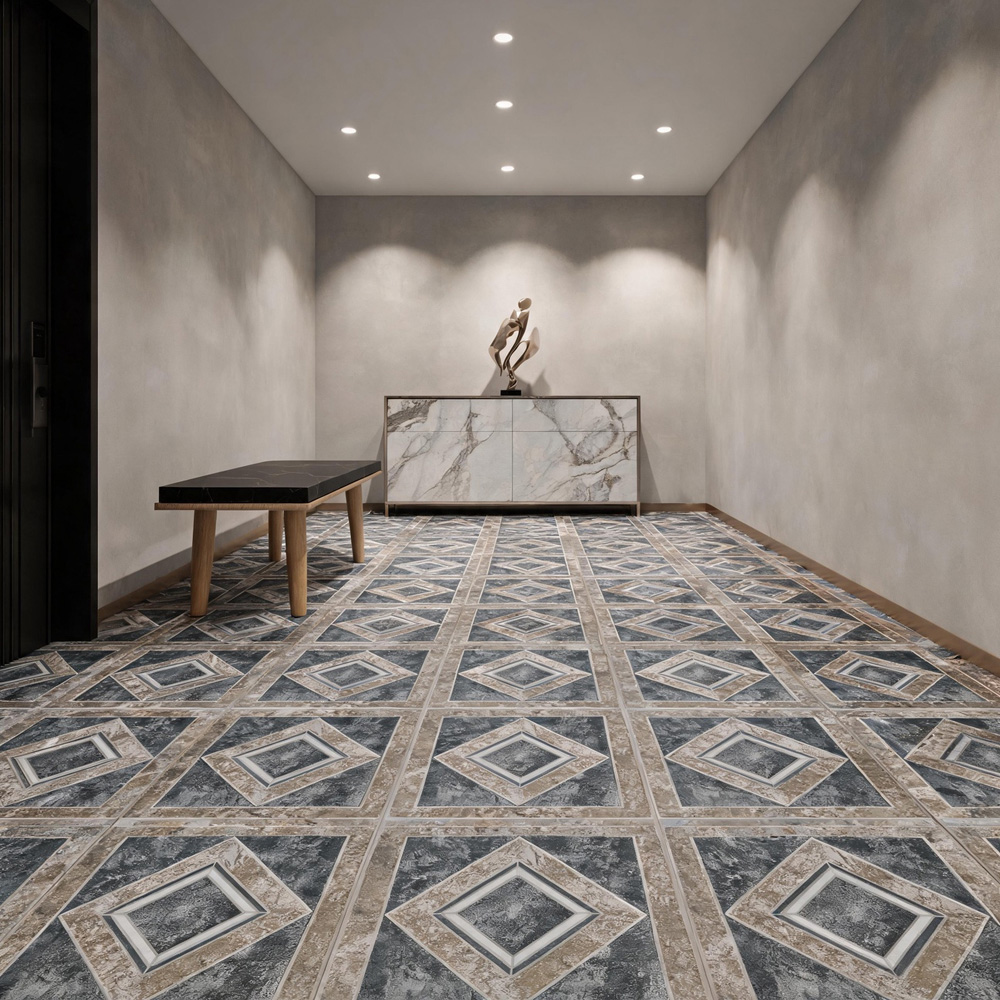 Living and Home Marble Effect Brown Edge Self-Adhesive PVC Flooring Tile 30 Pack