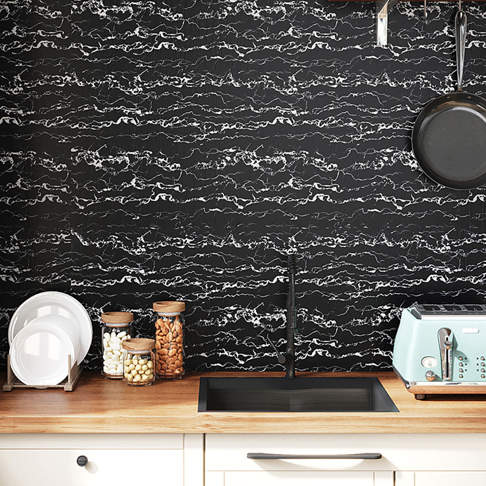 Living and Home Marble Pattern Black Self-Adhesive Wall Tile Sticker