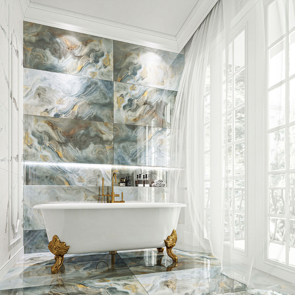 Top Ceramics Grey Marble Effect High Gloss Porcelain Wall Tile 1200 x 600mm