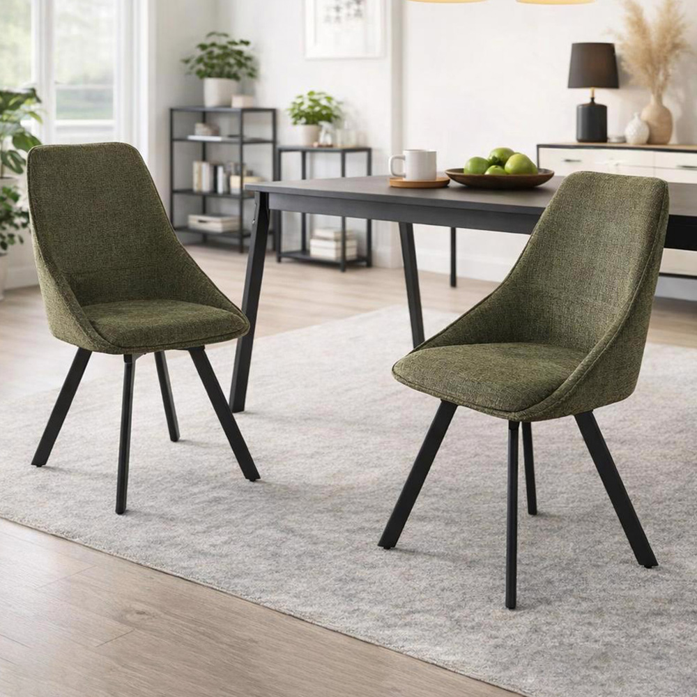 FWStyle - Myla Dining Chair - Swivel - Chenille - Green - Set of 2