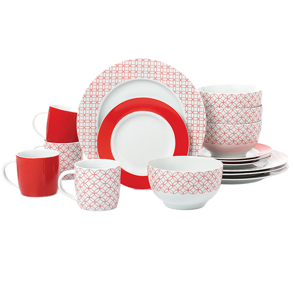 Waterside Geo Red and White 16 Piece Dinner Set
