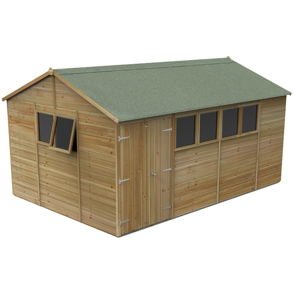 Forest Garden Timberdale 15 x 10ft Single Opening Tongue and Groove Reverse Apex Garden Shed