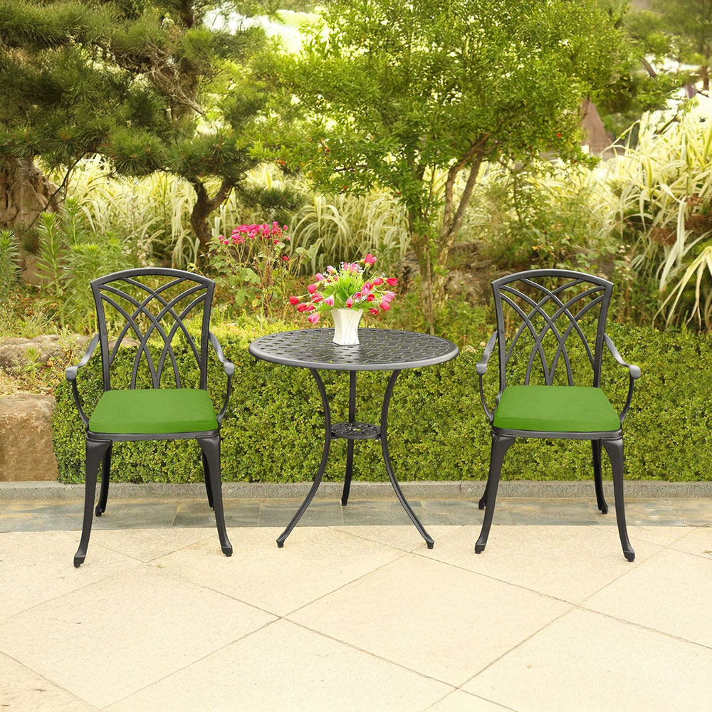 Centurion Oshowa 2 Seater Black and Green Cast Aluminium Garden Bistro Set with Cushions