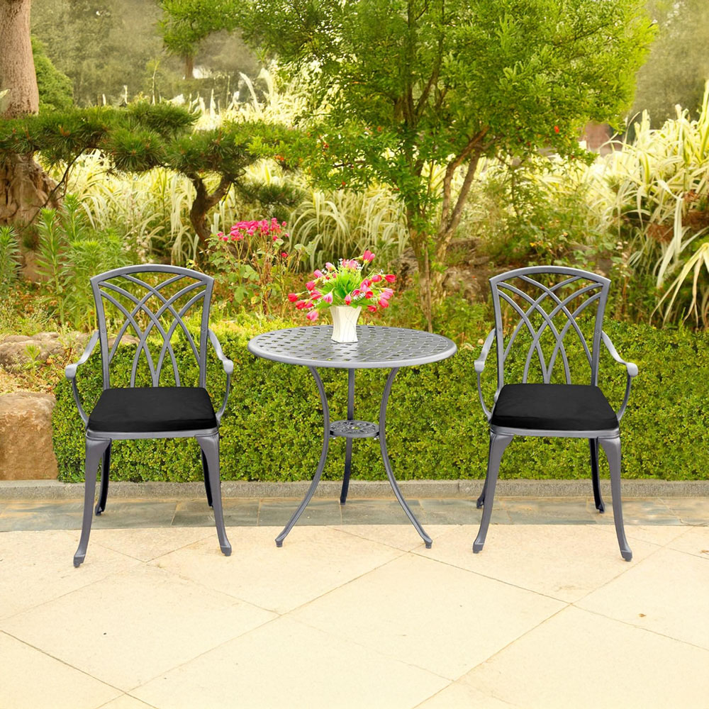 Centurion Oshowa 2 Seater Grey and Black Cast Aluminium Garden Bistro Set with Cushions